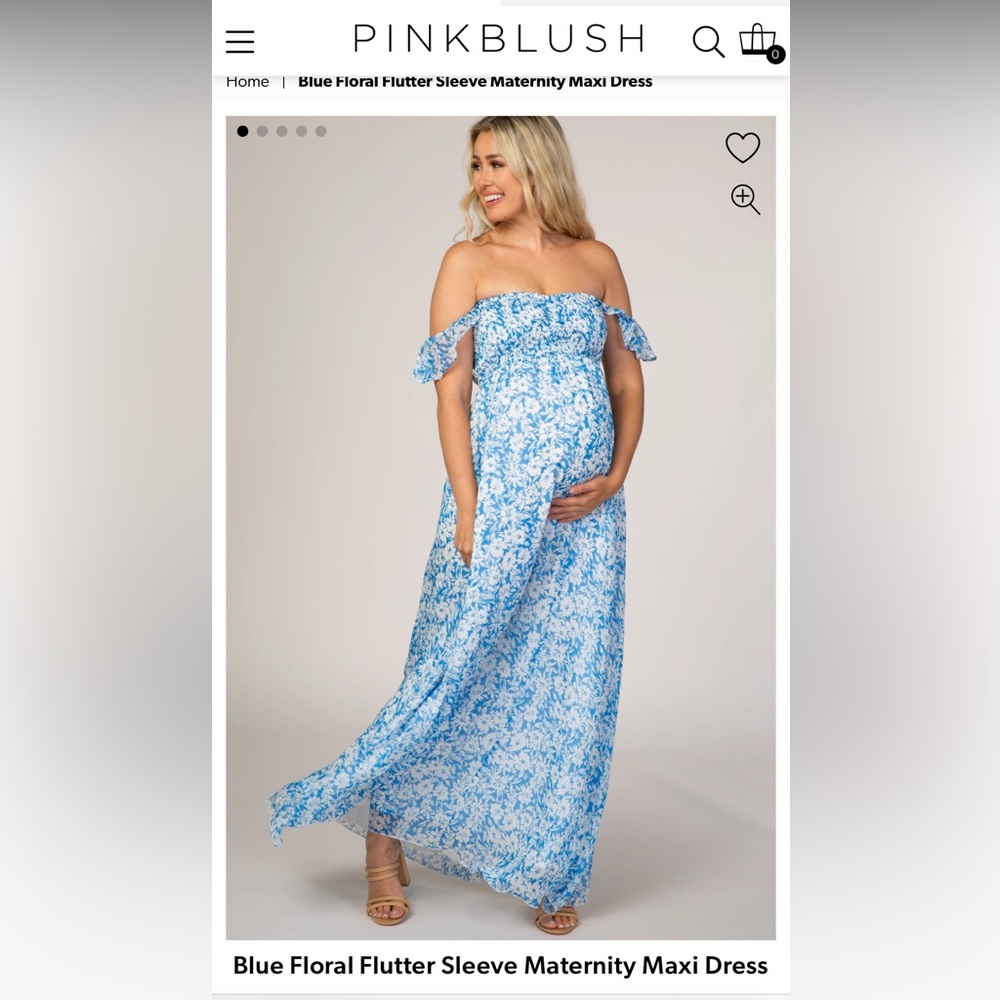 PINKBLUSH blue floral flutter sleeve maternity dress. Size medium. NWT.